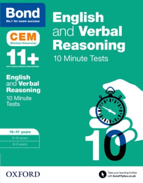 Book cover of English & Verbal Reasoning: Bond 11+ CEM 10 Minute Tests: Ready for the 2025 Cambridge Select Insight exam