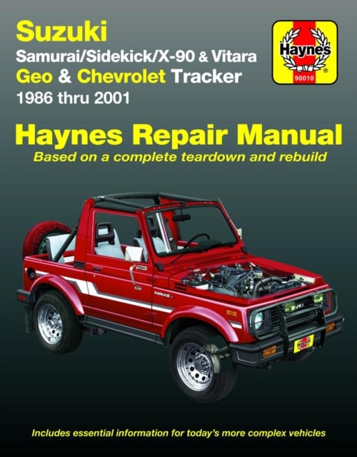Book cover of Suzuki Samurai (86-95), Sidekick (89-98), X-90 (96-98) & Vitara (99-01), Geo Tracker (86-97) & Chevrolet Tracker (98-01) Haynes Repair Manual (USA)