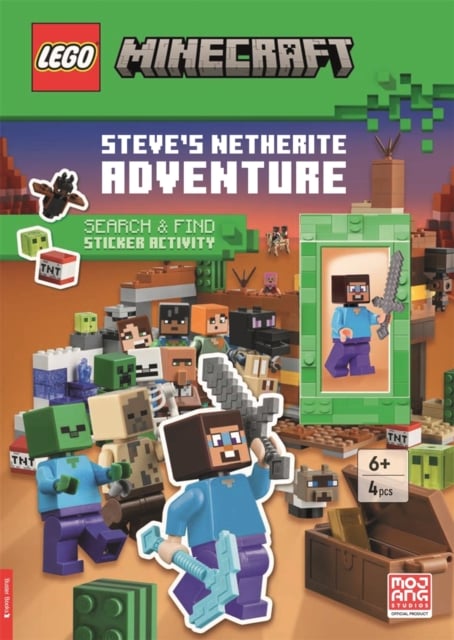Book cover of LEGO® Minecraft®: Steve’s Netherite Adventure Search & Find Sticker Activity (with Steve minifigure and sword)