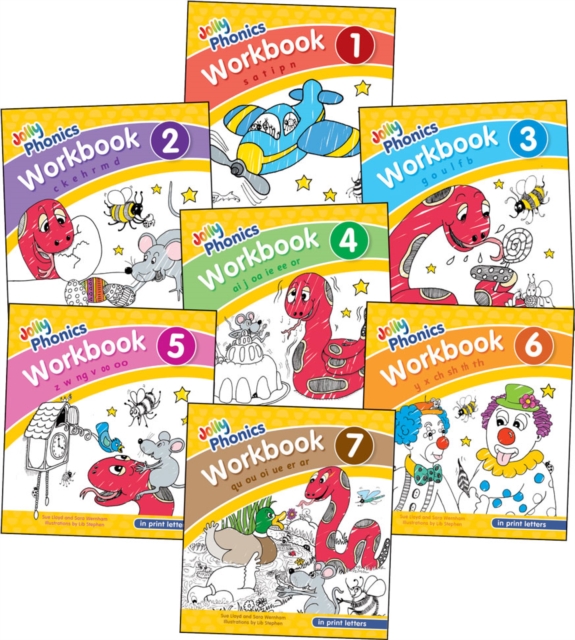 Book cover of Jolly Phonics Workbooks 1-7 in Print Letters